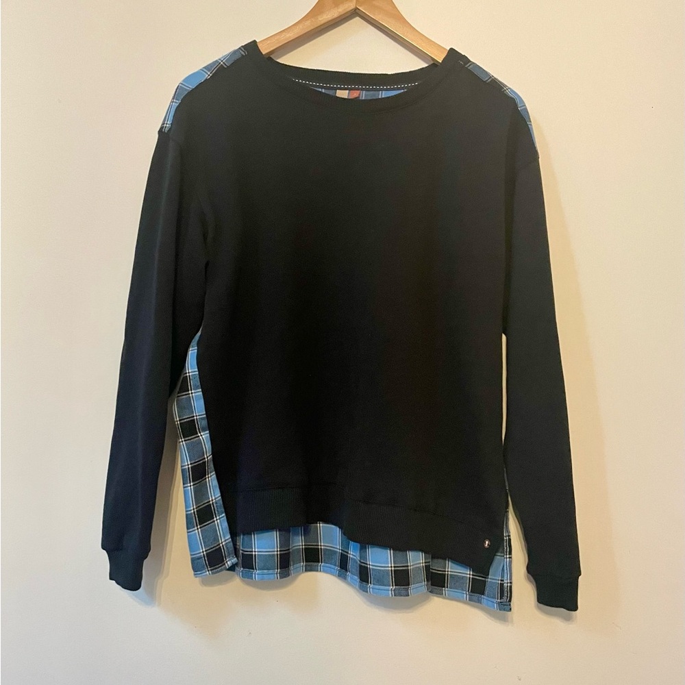 Pilcro Anthropologie Top Womens Medium Blue Contrast Plaid Flannel Back Boho